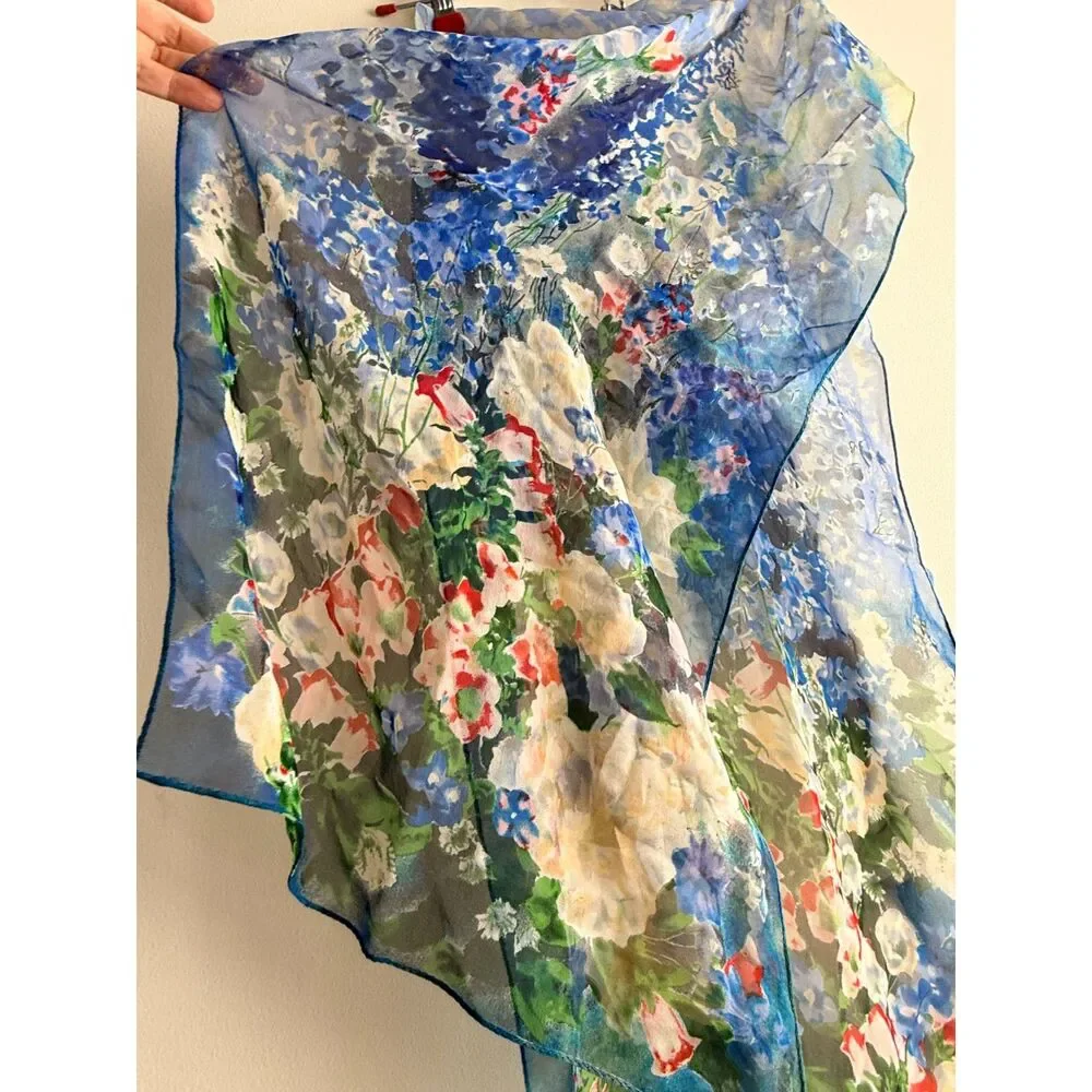 Vintage sheer watercolor floral scarf 15